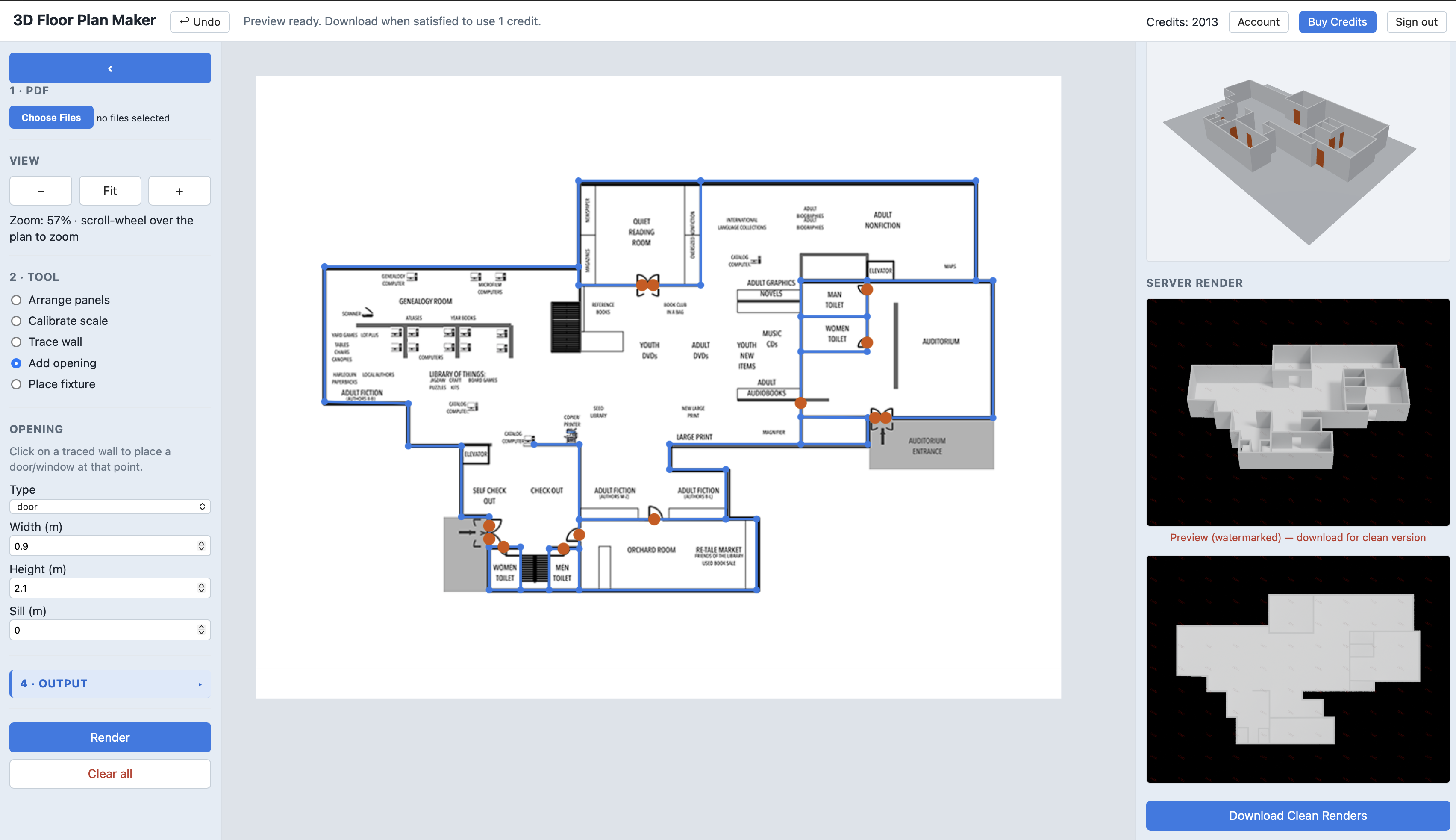 Building 1 traced in the tool